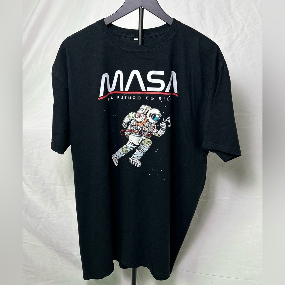 Black Graphic T-Shirt with Astronaut Design